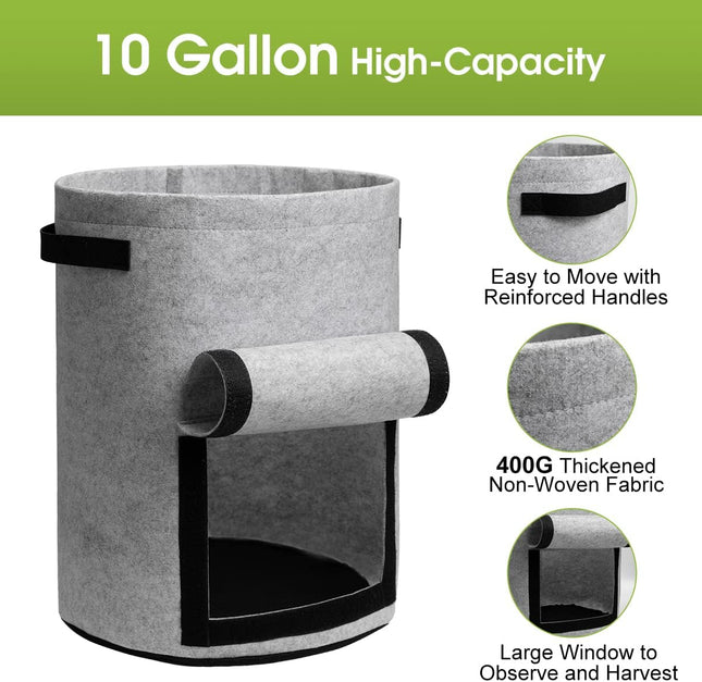 Potato Grow Bags with Flap 10 Gallon, 4 Pack Planter Pot with Handles and Harvest Window for Potato Tomato and Vegetable