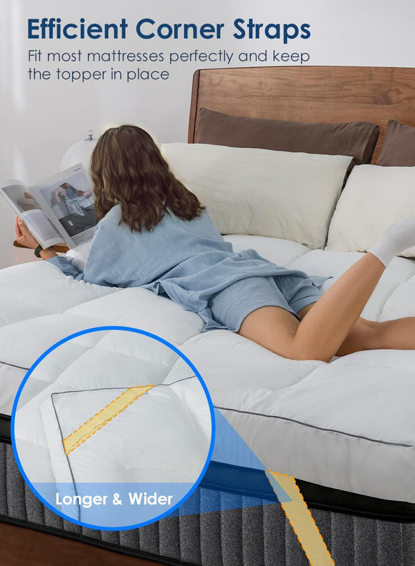 QUEEN ROSE Mattress Topper Queen, Extra Soft Pillow Top Mattress Topper Queen for Firm Bed, Thick Baffle Box Cooling Cloud-Like down Alternative
