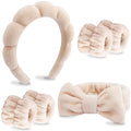 VELSCRUN 6 Pack Spa Headband, Makeup Headband, Face Wash Headbands, Skincare Headbands, Brown Sponge Hair Band Bow Tie Spa Head Band for Washing