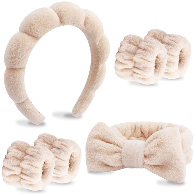 VELSCRUN 6 Pack Spa Headband, Makeup Headband, Face Wash Headbands, Skincare Headbands, Brown Sponge Hair Band Bow Tie S