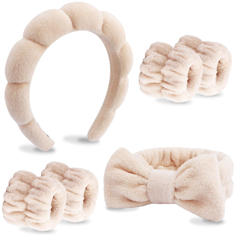 VELSCRUN 6 Pack Spa Headband, Makeup Headband, Face Wash Headbands, Skincare Headbands, Brown Sponge Hair Band Bow Tie Spa Head Band for Washing