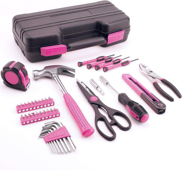 40-Piece All Purpose Household Pink Tool Kit for Girls, Ladies and Women - Includes All Essential Tools for Home, Garage, Office and College