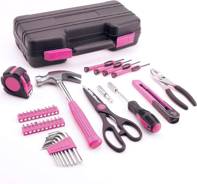 40-Piece All Purpose Household Pink Tool Kit for Girls, Ladies and Women - Includes All Essential Tools for Home, Garage