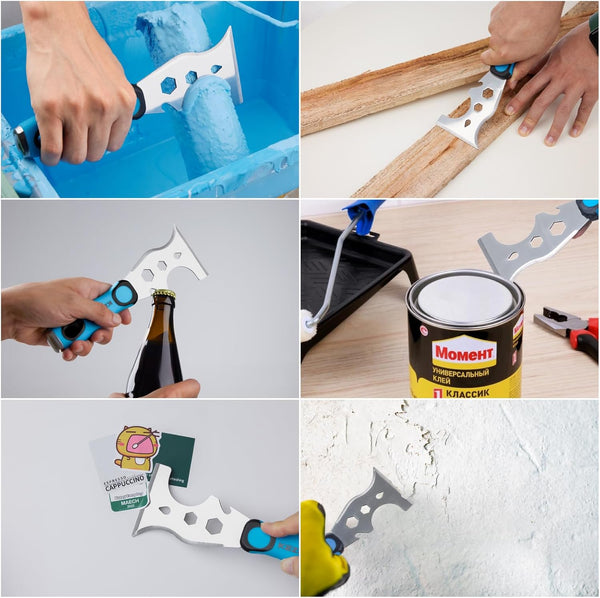 KEZERS 13-In-1 PainterâS Tool, Stainless Steel Putty Knife Scraper, Paint Scraper Tool for Painting & Wood with Metal Hammer End, Multi-Use