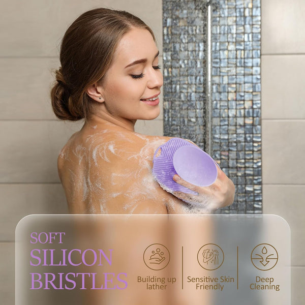 Soft Silicone Body Scrubber, Gentle like a Hand Exfoliating Your Skin and Build up Lather Easily, Back Large Suction Cup Easy to Store,