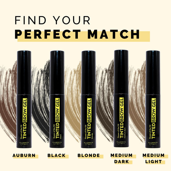 Elizabeth Mott Eyebrow Gel Makeup â Queen of the Fill Brow Tint & Volumizing Filler & Setter â Water-Resistant, Long-Lasting â Covers Grays,