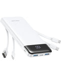 Portable Charger with Built in Cables, Portable Charger with Cords Wires Slim 10000Mah Travel Battery Pack 6 Outputs 3 Inputs 3A Fast Charging