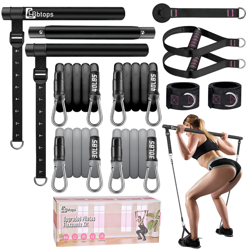 Pilates Bar Kit with Resistance Bands,Pilates Bar with Stackable Bands Workout Equipment for Legs,Hip,Waist and Arm,Exercise Fitness Equipment for