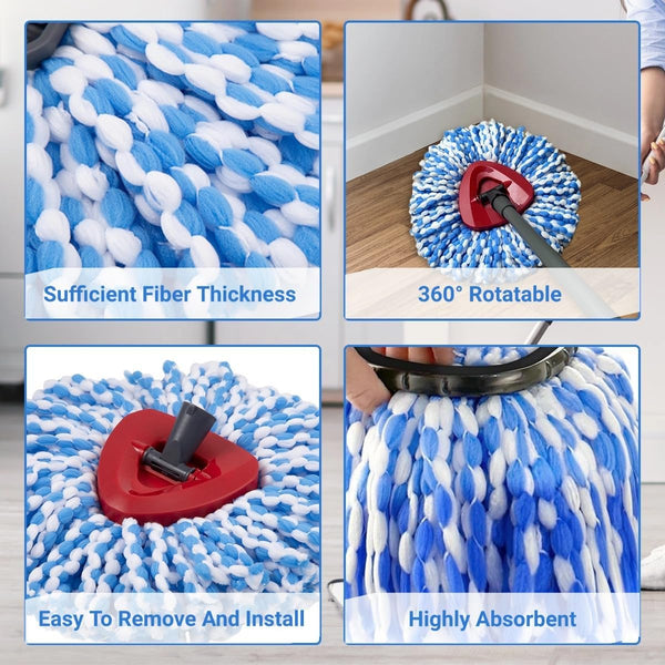 Mop Head Replacement, Spin Mop Refill Replace Head Compatible with 2 Tank Mop System, 4 Pack Machine Washable Microfiber Mop Heads Replacement for
