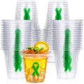 Baderke 50 Pcs Mental Health Awareness Green Ribbon Plastic Cups Bulk Disposable 12Oz Liver Cancer Awareness Plastic Cups for Transplant Bipolar
