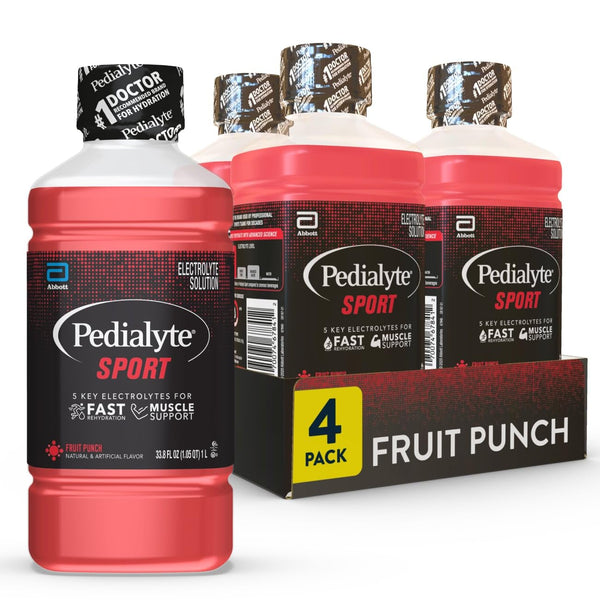 Pedialyte Sport Electrolyte Drink, Fast Hydration with 5 Key Electrolytes for Muscle Support Before, During, & after Exercise, Fruit Punch, 1