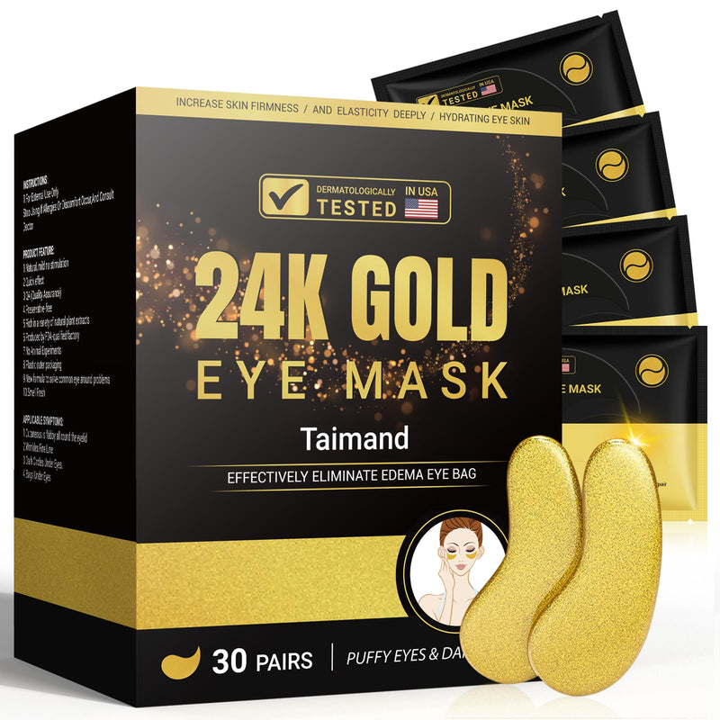 Under Eye Patches (30 Pairs), 24K Gold under Eye Mask for Puffy Eyes, Dark Circles,Bags and Wrinkles with Collagen,Relieves Pressure and Reduces