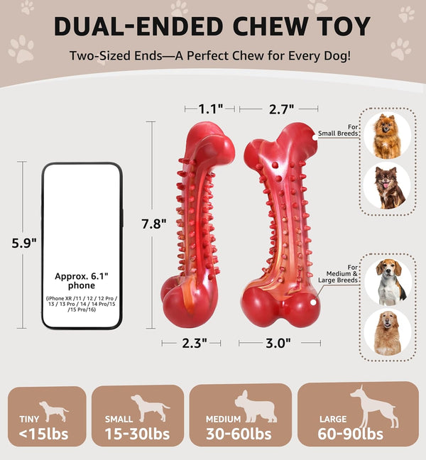 Dog Chew Toy for Aggressive Chewers, Tough Natural Rubber Bone with Irresistible Beef Flavor, Long-Lasting Teeth Cleaning & Reduce Boredom,