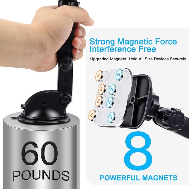 Magnetic Phone Car Mount, Universal Dashboard Windshield Car Phone Mount Holder with Upgraded 3.2" Suction Cup,8 Strong 