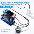 Travel 4 in 1 Multi Charging Cable for Apple Watch, Magnetic Wireless Charger, Braided USB C/Lightning/Micro Port for Iwatch Series