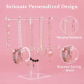Jewelry Stand Necklace Holder, Acrylic Jewelry Display Holder, Necklace and Bracelet Hanging Organizer, Clear 2-Tier Tower Stand for Bangles,