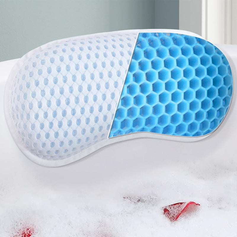 Bathtub Bath Pillows for Tub - Bathtub Pillow for Neck & Back Support with Ergonomic TPE, 4D Mesh Upgraded Bath Tub Pillow Headrest with 3 Strong