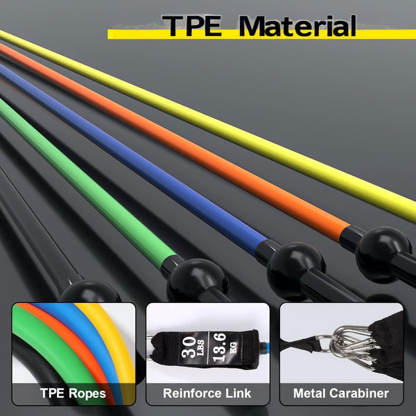 Resistance Bands Set, Workout Bands with Handles, Door Anchor, Ankle Straps and Carry Bag, Exercise Bands for Shape Body and Home Workouts