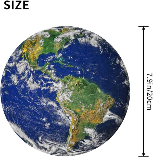 Earth Globe North and South America Map round Mouse Pad, Small Gaming Mousepad with Stitched Edge, Non-Slip Rubber Base Mouse Mat Office Desk