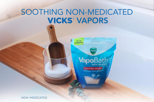 Vicks Vapobath, Bath Salts, Bath Bomb, Non-Medicated Bath Crystals, Comforting Vicks Vapors, Vapor Bath, Aromatherapy with Eucalyptus and Menthol