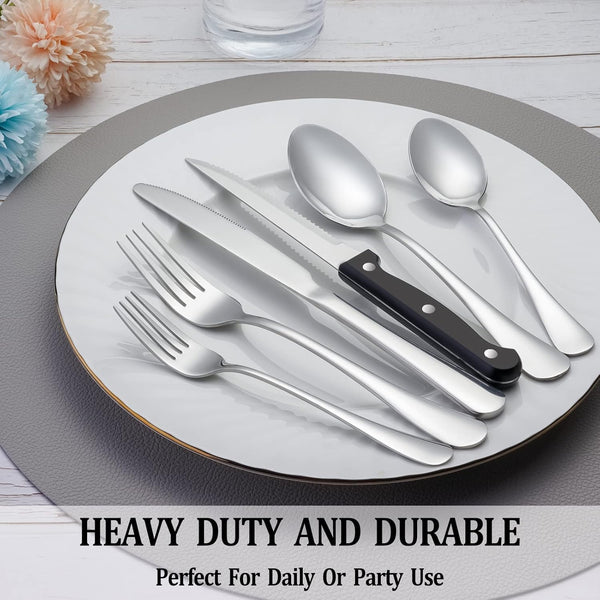 24 Pcs Silverware Set with Steak Knives Service for 4,Stainless Steel Flatware Set,Mirror Polished Cutlery Utensil Set,Home Kitchen Eating