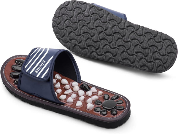 Acupressure Mat Pebble Foot Massager Relaxer Pain Relief Health Sandals Slippers Relaxation Gifts for Men Women(Blue25)