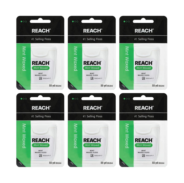 REACH Waxed Dental Floss, Mint, Plaque Remover for Teeth, Shred Resistant, Floss Slides Smoothly, Easy to Use, Waxed, Deep Cleaning Teeth, Oral