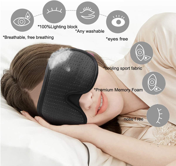 LEEKEN 3D Sleeping Eye Mask - 100% Lights Blockout Sleep Mask for Men Women, Cool Sports Fabric Eye Cover for Travel/Nap/Night