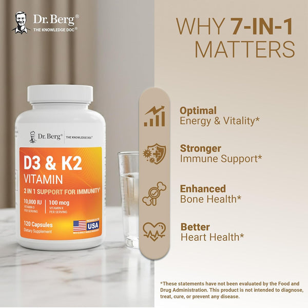 Dr. Berg Vitamin D3 K2 W/Mct Powder - Includes 10,000 IU of Vitamin D3, 100 Mcg MK7 Vitamin K2, Purified Bile Salts, Zinc & Magnesium for Ultimate