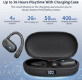 Open Ear Headphones, Bluetooth Headphones 5.3 Sports with Smart Digital Display, 36H Playtime, IP54 Waterproof, Wireless Earbuds Lightweight