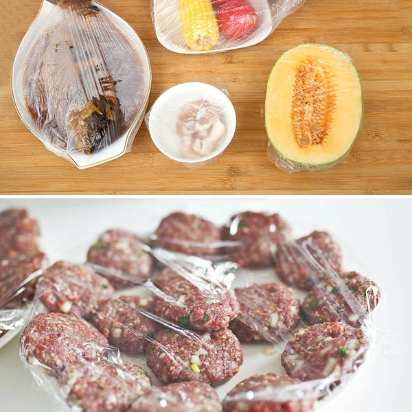 200PCS Fresh Keeping Bags, Plastic Sealing Bags Food Cover, Elastic Stretch Adjustable Bowl Lids, Universal Kitchen Wrap Seal Caps for Leftover