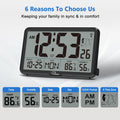 Wallarge Atomic Clock with Indoor Outdoor Temperature, Self-Setting Digital Wall Clock Battery Operated, 4 Time Zones, DST