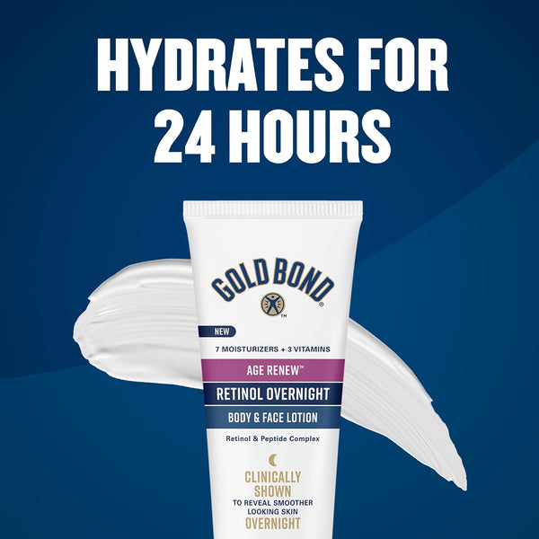 Gold Bond Age Renew Retinol Overnight Body & Face Lotion, with Retinol & Peptide Complex, for Dry Skin, 7 Oz.