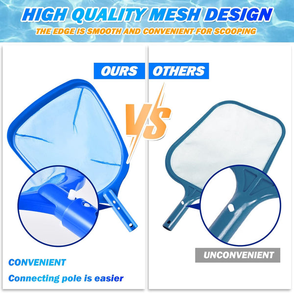 Pool Skimmer - Pool Net with 3 Section Pole, 48 Inch Pool Skimmer Net with Pole Total Length, Pool Nets for Cleaning, Fine Mesh Net Pool Skimmer