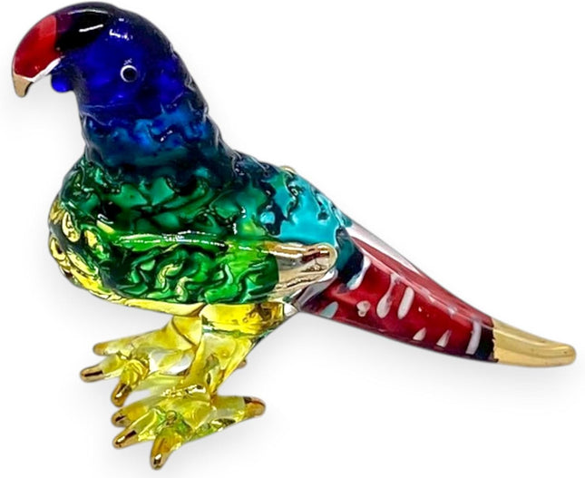 Tiny 2" Blue Green Red Parrot Pionus Bird Figurine - Miniature Hand Blown Painted Glass Birds Colorful Multicolor Crysta