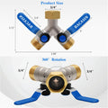 Brass Garden Hose Splitter, Garden Hose Splitter 2 Way Heavy Duty, with 2 304 Stainless Steel Extension Handles, 2-Way Y-Valve 3/4â GHT Threads