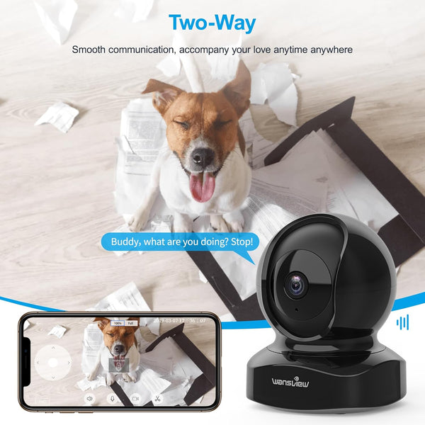 Wansview Security Camera Indoor, 360 Degree Wifi Home Security Cameras for Pet/Dog/Nanny, 2 Way Audio Night Vision, Works with Alexa, with TF Card