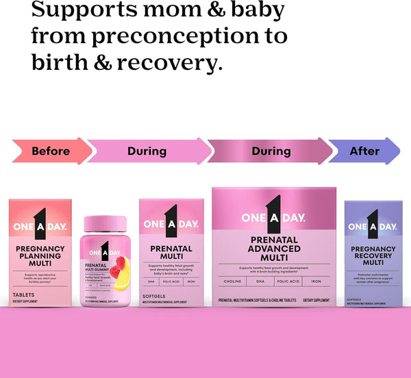 One a Day Womens Prenatal Advanced Complete Multivitamin with Brain Support* with Choline, Folic Acid, Omega-3 DHA & Iron for Pre, during and Post