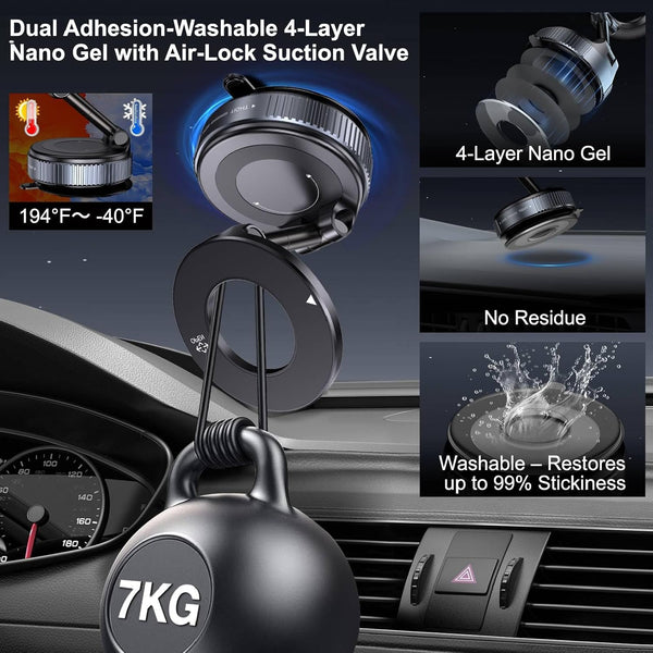 Vacuum Magnetic Suction Phone Holder, Foldable and Retractable Hands-Free Suction Cup Phone Mount for Car/Gym/Mirror/Smooth Surface, Compatible