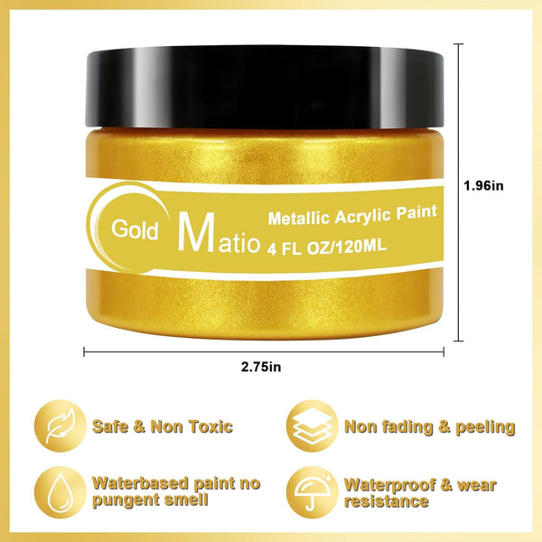 Matio Acrylic Paint Metallic Gold, 120ML Pearlescent Effect Gold Paint, Non Toxic Non Fading Gold Leaf Paint for Art Painting, Handcrafts, Canvas,