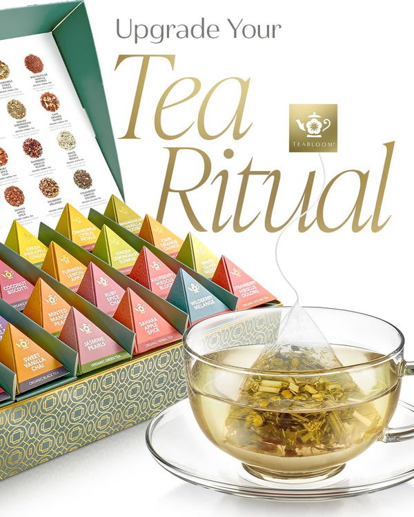 Teabloom Lemon Mint Chamomile Pyramid Tea Presentation Box, 12 Herbal Tea Blends, Whole-Leaf Pyramid Tea Sachets
