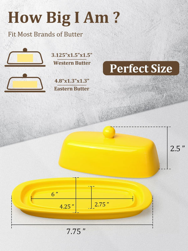 Yedio Ceramic Butter Dish with Lid for Countertop Refrigerator, 8 Inch Butter Holder with Porcelain Cover Knob Handle for East West Coast Butter