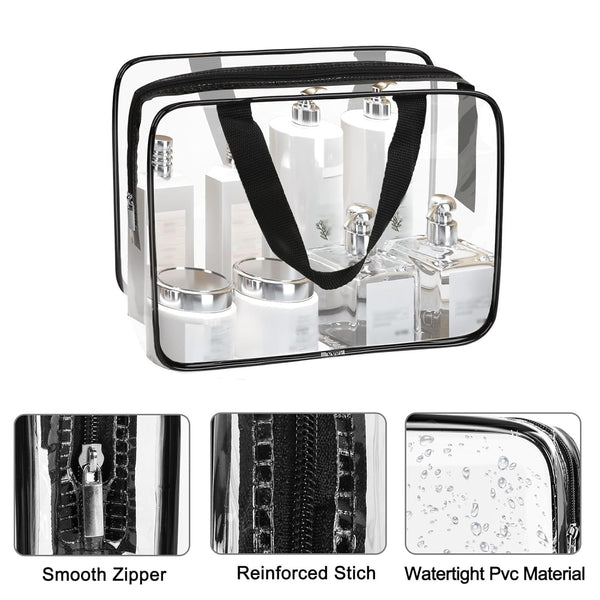 APREUTY Clear Makeup Bags, TSA Approved 3 Pcs Large Cosmetic Makeup Bags Set Clear PVC with Zipper Handle Portable Travel Luggage Pouch Airport