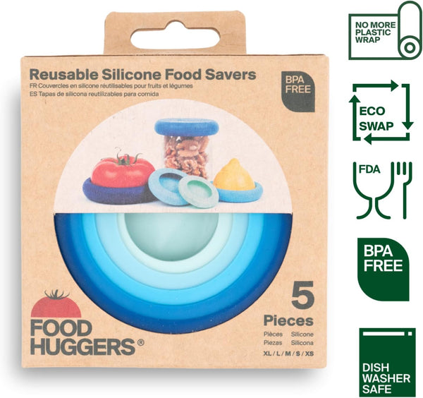 Food Huggers 5Pc Reusable Silicone Food Savers | BPA Free & Dishwasher Safe | Fruit & Vegetable Produce Storage for Onion, Tomato, Lemon, Banana,
