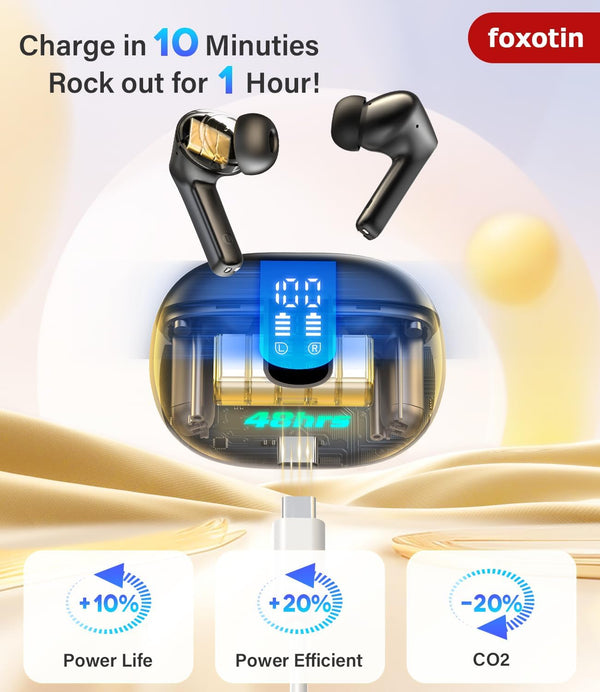 Ear Buds Wireless Earbuds - Bluetooth 5.3 Headphones (48H Playback) Built in Mic with LED Display Charging Case, IP7 Waterproof Earphone for