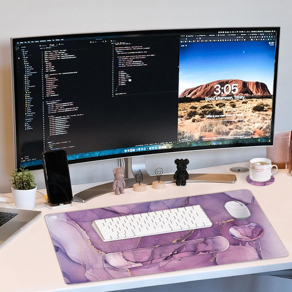 Large Keyboard Mouse Pad Set, Extended Mouse Pad+Keyboard Wrist Rest Support, Memory Foam Ergonomic Easy Typing, 4Pcs (35.4×15.7 in) Desk Pad Set