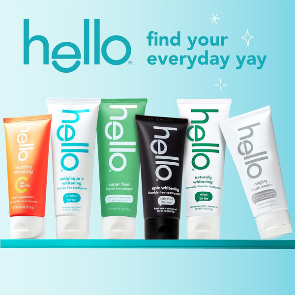 Hello Epic Whitening Charcoal Fluoride Free Toothpaste, Activated Charcoal Toothpaste with Coconut Oil, Whitens Teeth Naturally, SLS Free, Fresh