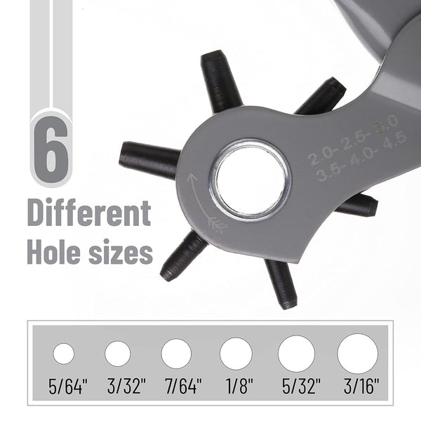 UNCO- Leather Hole Punch Tool, 6 Different Hole Sizes (5/64", 3/32", 7/64", 1/8", 5/32", 3/16"), Durable Hole Punch for Watch Bands, Straps, Dog
