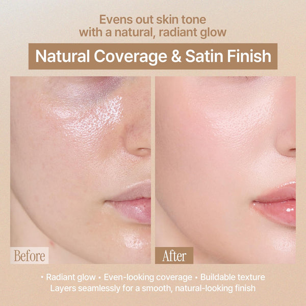 Natural Cover Glow Cushion Foundation | Satin Radiant Finish | Korean Foundation Makeup | Long-Lasting Natural Coverage | for All Skin Types 0.42