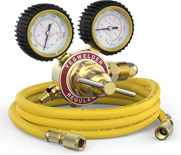 YESWELDER Nitrogen Regulator with Hose, 0-600 PSI and 0-4000PSI Output Pressure, CGA580 Inlet Connection and 1/4" Male Flare Fitting